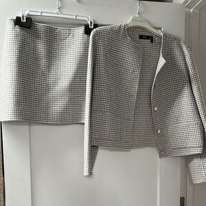 Theory Gray Checkered Skirt and Jacket Set